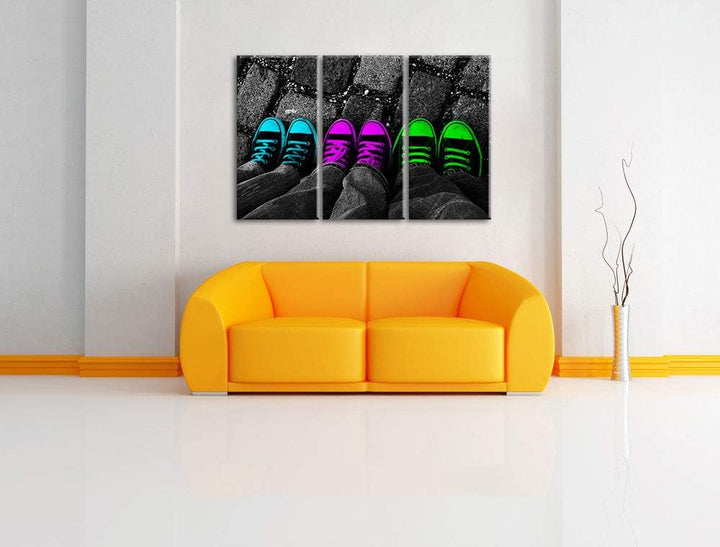 Pixxprint Sportschuhe Modern als Leinwandbild | Grösse: 3 Teilig (120x80) | Wandbild| Kunstdruck | f