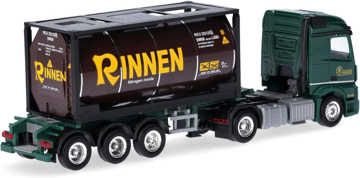 herpa LKW Modell Mercedes-Benz Actros 18 Streamspace 2.3 Tankcontainer-Sattelzug Rinnen, Miniatur im