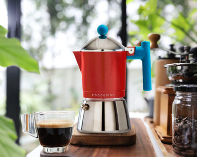 Foodesign Espressokocher Moka Cocca 3 Tassen, modernes Design, für Gas und Induktion, Kessel aus zwe
