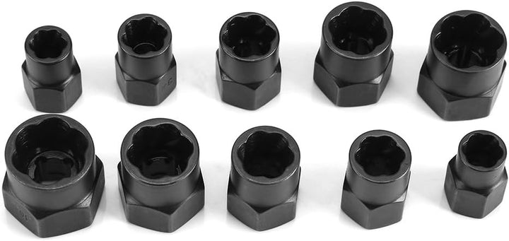Mutternausdreher, Stecknuss 9–19 mm, Ausdreher-Set 10-teilig, zum Ausdrehen Beschädigter Bolzen Mutt