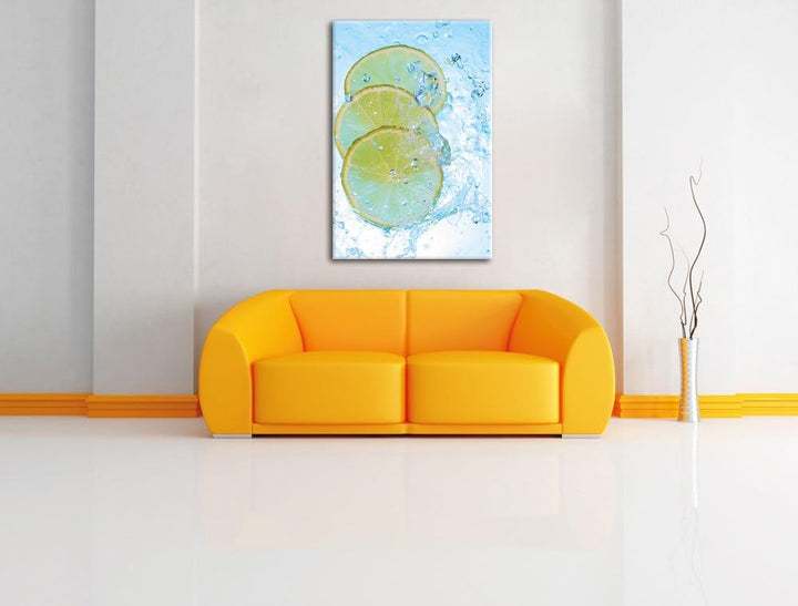 Zitrone fällt ins Wasser, Format: 100x70 auf Leinwand, XXL riesige Bilder fertig gerahmt mit Keilrah