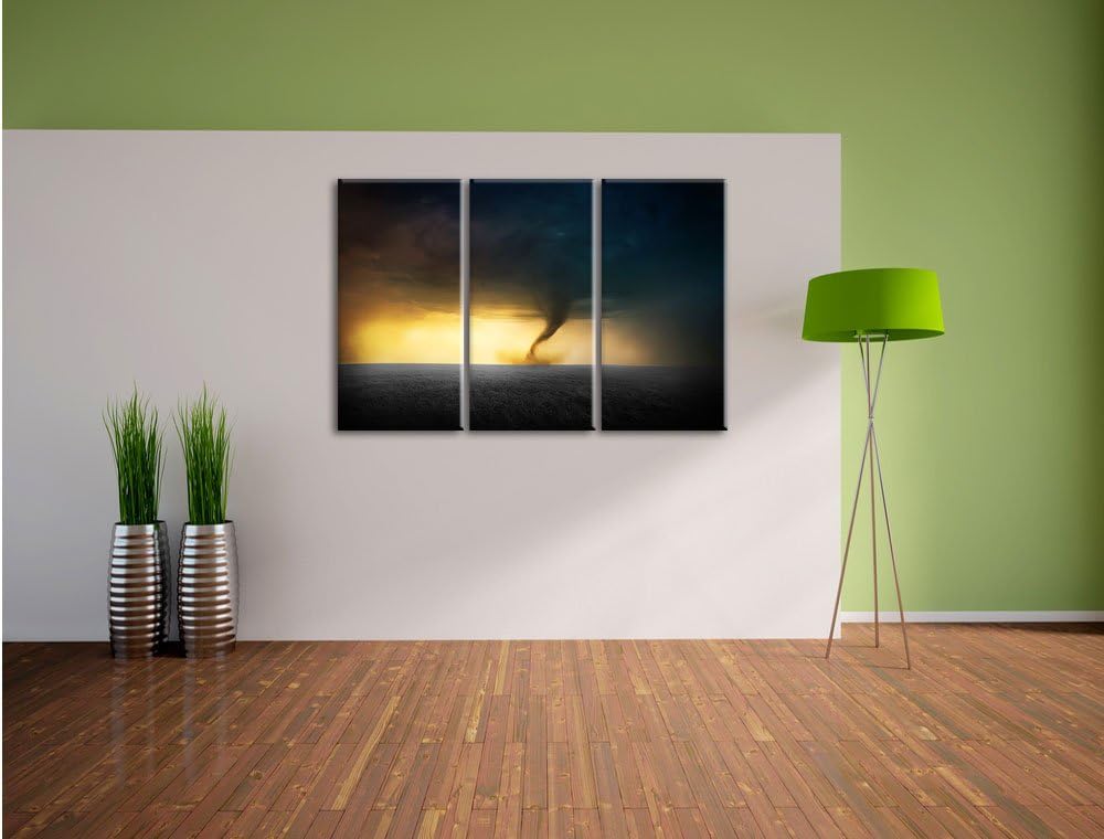 Pixxprint Naturgewalt Tornado Schwarz/Weiss 3-Teiler Leinwandbild 120x80 Bild auf Leinwand