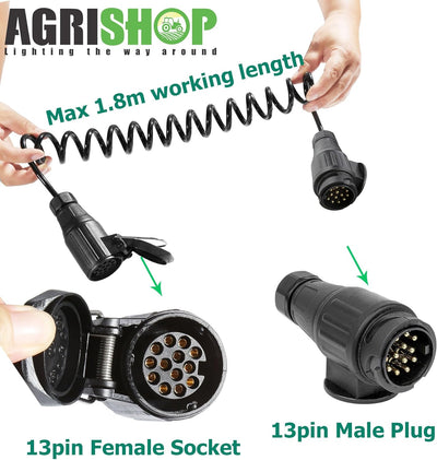 AgriShop Anhänger Verlängerungskabel Adapter13-Polig auf 13 Polig,1.8M Spiralkabel Anhänger 13 polig