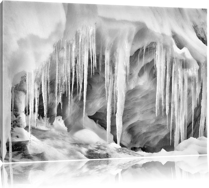 Monocrome, vereiste Höhle, Format: 100x70 auf Leinwand, XXL riesige Bilder fertig gerahmt mit Keilra