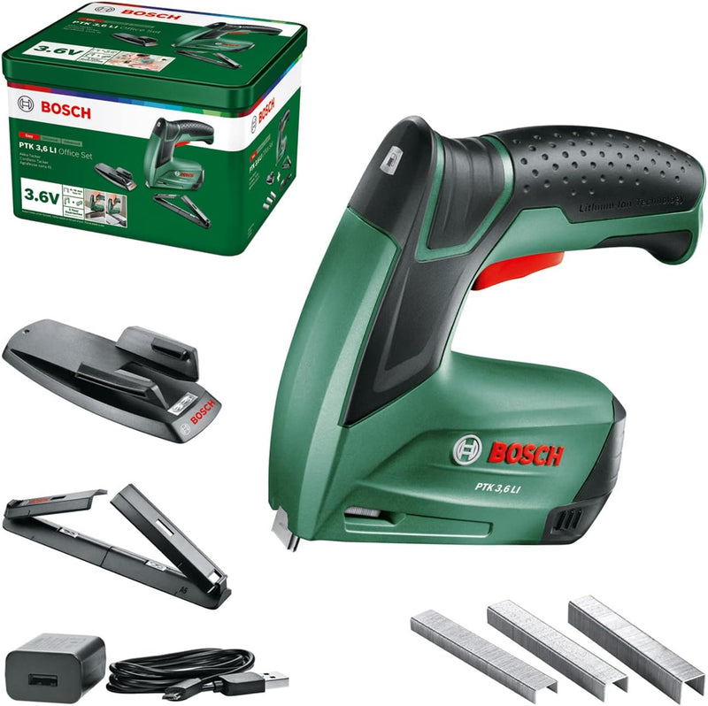 Bosch Home and Garden Bosch Akku Tacker PTK 3,6 LI Office Set mit Papierhefter und Broschürenhefter