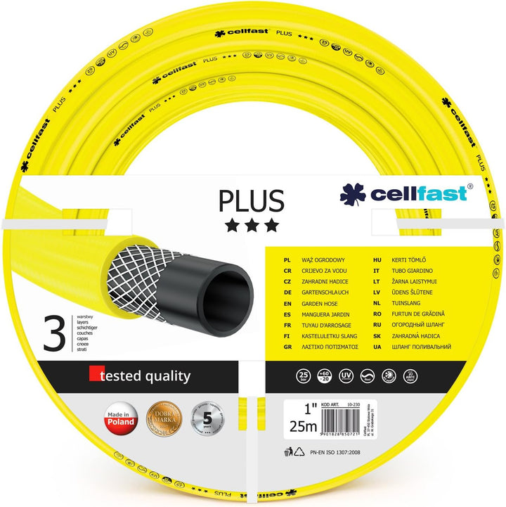 Cellfast Gartenschlauch PLUS 3-lagiger Wasserchlauch mit dauerhafter Verstärkung aus Garn höchster Q
