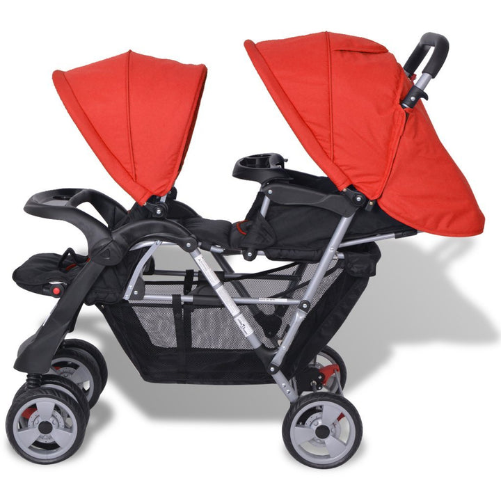 Festnight Geschwisterwagen Kinderwagen Geschwisterkinderwagen aus Stahl + Oxfordgewebe für 1-2 Kinde