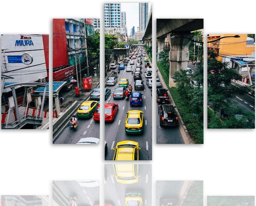 Feeby Deco Panel 5 Teilig Stadt City Bilder Modern Metropole Autos bunt 200x100 cm Deco panel 200x10