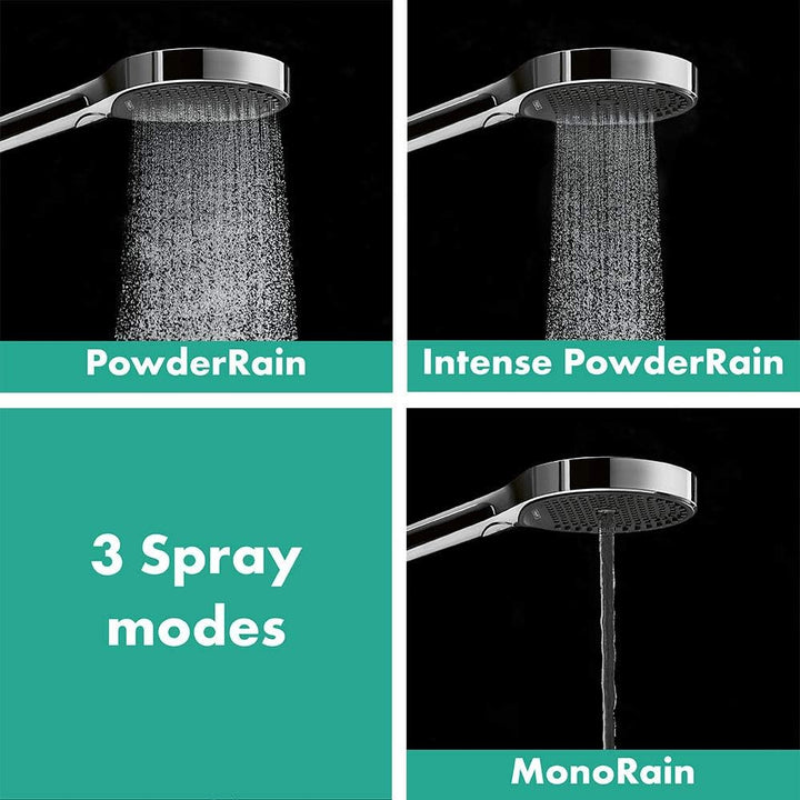 hansgrohe wassersparendes Duschsystem Rainfinity (Duschkopf, Stange 150cm, Seifenschalen, 3 Strahlar