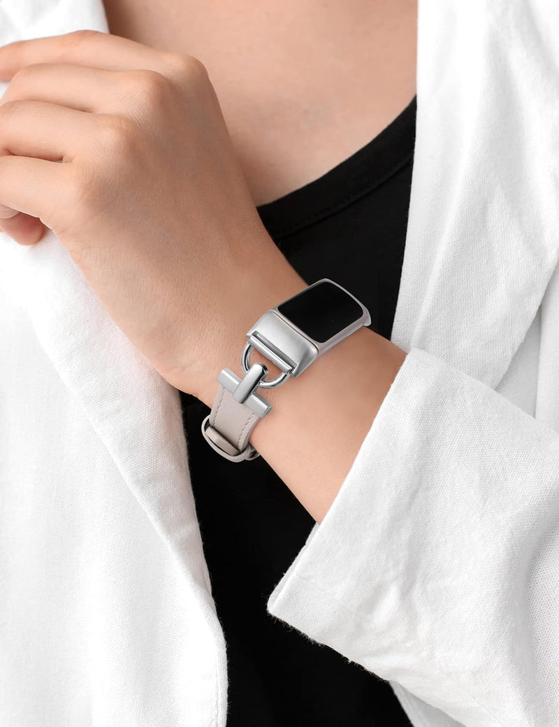 Wearlizer Lederarmband kompatibel mit Fitbit Charge 6/Charge 5 Armbänder für Damen, Dressy Slim Lede