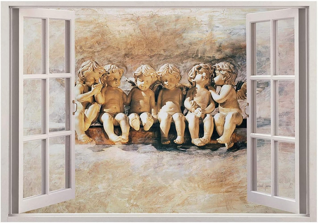 Feeby Leinwand Bilder - Fensterblick Natur- 120x80 cm- Deko Wohnzimmer - Wandbilder Schlafzimmer - D