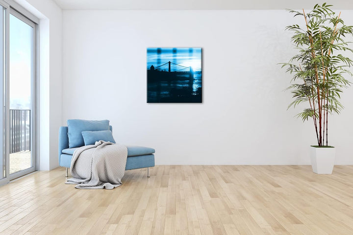 deyoli taumhafte Hängebrücke Format: 60x60 cm als Leinwandbild Effekt: Monocrome Blau, Motiv fertig