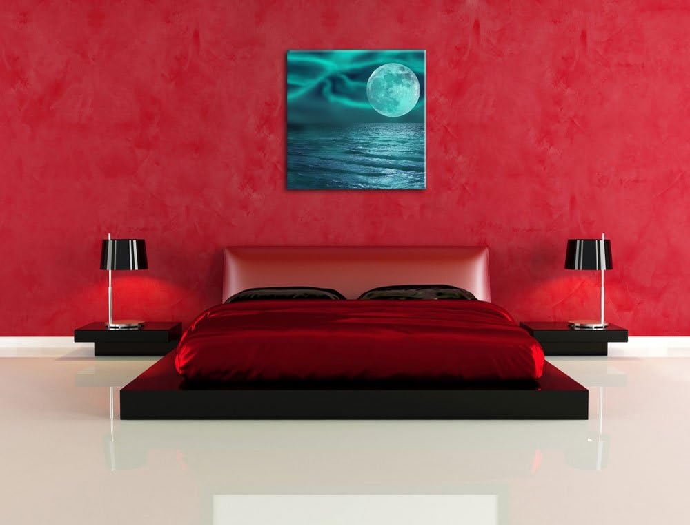 Pixxprint ruhiges Meer mit Vollmond als Leinwandbild/Grösse: 70x70 cm/Wandbild/Kunstdruck/fertig bes