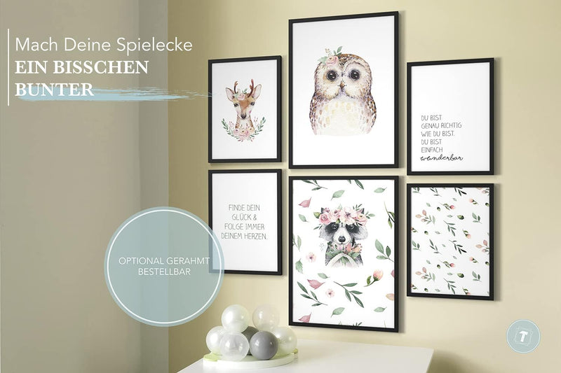 Papierschmiede® Bilder Kinderzimmer Kids Mood Poster Set Blumige Waldbewohner, Kinderzimmer Bilder B