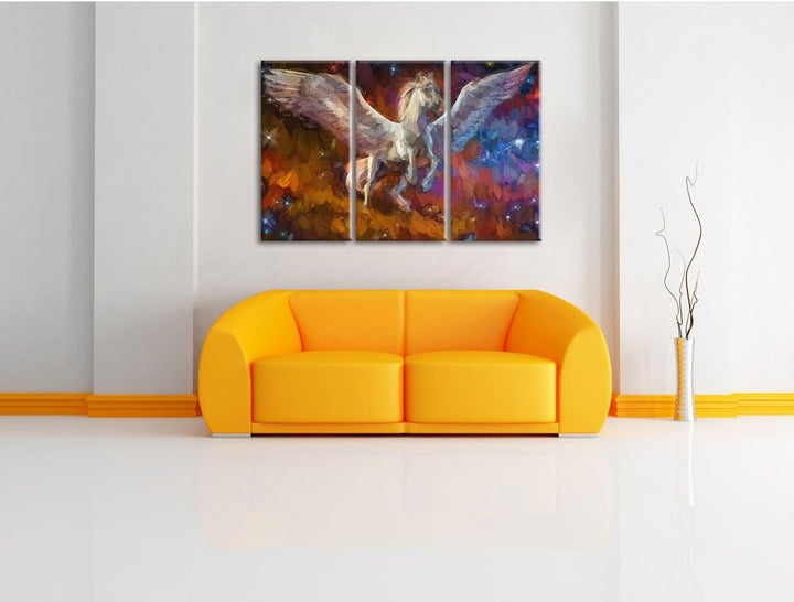 Pixxprint Weisser Pegasus mit Engelsflügel Kunst Pinsel Effekt 3-Teiler Leinwandbild 120x80 Bild auf