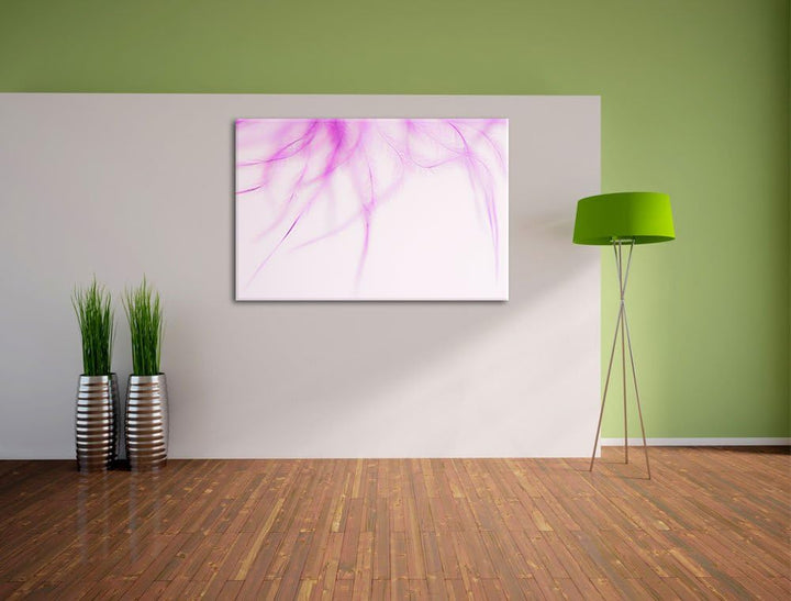 Pixxprint zarte Pinke Federn auf Leinwand, XXL riesige Bilder fertig gerahmt mit Keilrahmen, Kunstdr