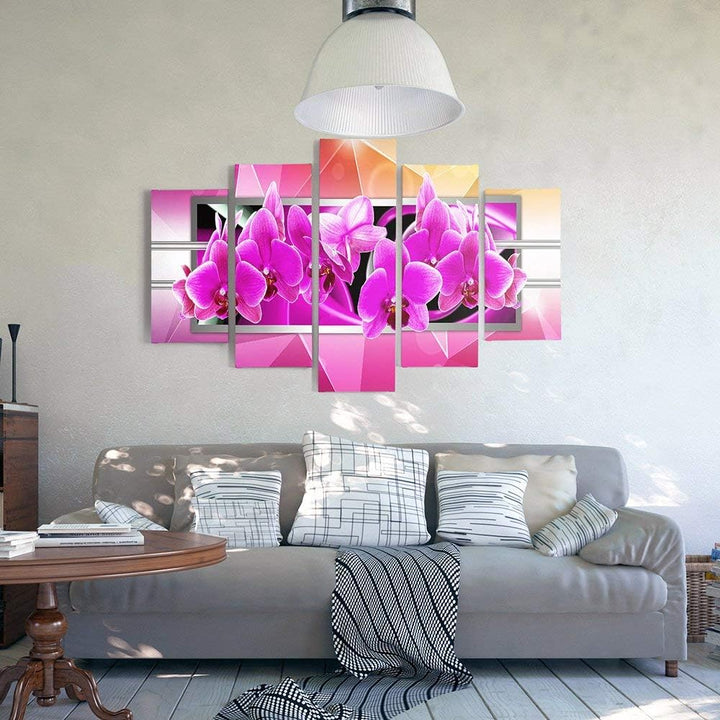 Feeby Frames, Leinwandbild Bilder Wand Bild - 5 Teile - Wandbilder Kunstdruck (ORCHIDEE, ROSA) 150x1