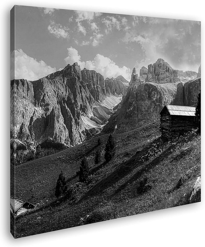 einsame Hütte in den Bergen Format: 70x70 Effekt: Schwarz&Weiss als Leinwandbild, Motiv fertig gerah
