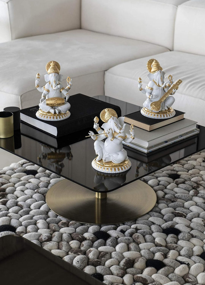 LLADRÓ Figur Veena Ganesha. Gold. Veena. Porzellan.