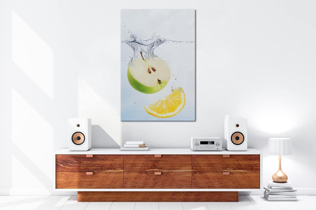 deyoli köstlicher Apfel mit Zitronenscheibe im Format: 80x60 als Leinwandbild, Motiv fertig gerahmt