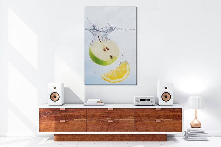 deyoli köstlicher Apfel mit Zitronenscheibe im Format: 80x60 als Leinwandbild, Motiv fertig gerahmt