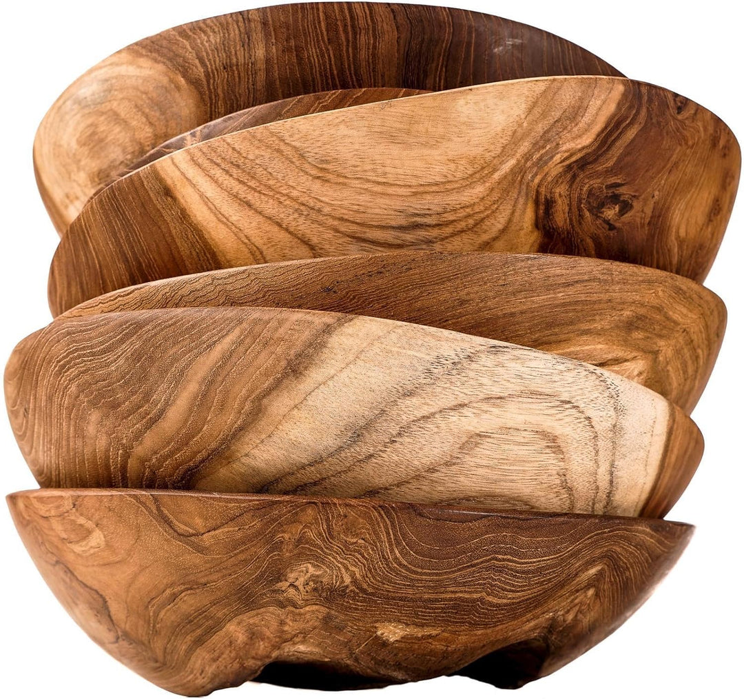 Windalf Holzschale YULI Ø 27-30 cm Servierschale Obstschale Salatschale Handarbeit