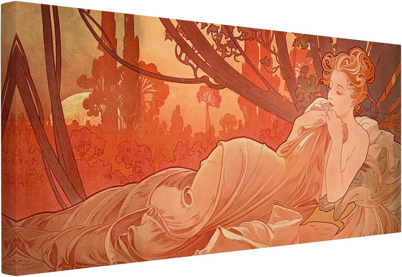 Bilderwelten Leinwandbild - Alfons Mucha - Abenddämmerung Querformat 40 x 80 cm 40cm x 80cm, 40cm x