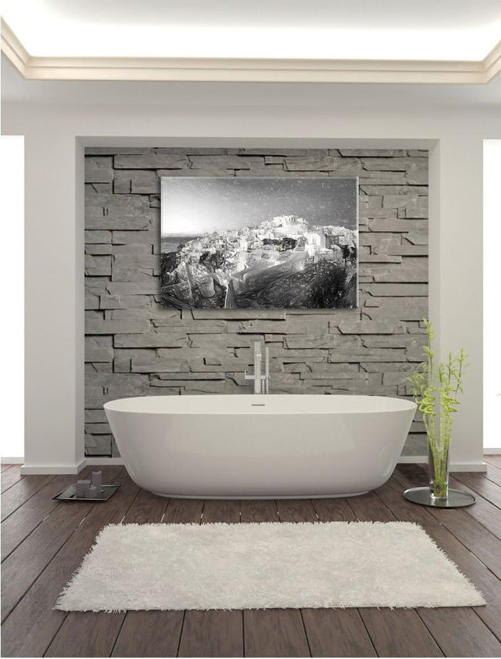 Pixxprint Oia Dorf Santorin als Leinwandbild/Grösse: 100x70 cm/Wandbild/Kunstdruck/fertig bespannt,