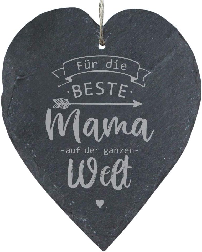 4you Design Schieferherz mit Gravur Für die Beste Mama auf der ganzen Welt, Mama, Deko Herz für Wand