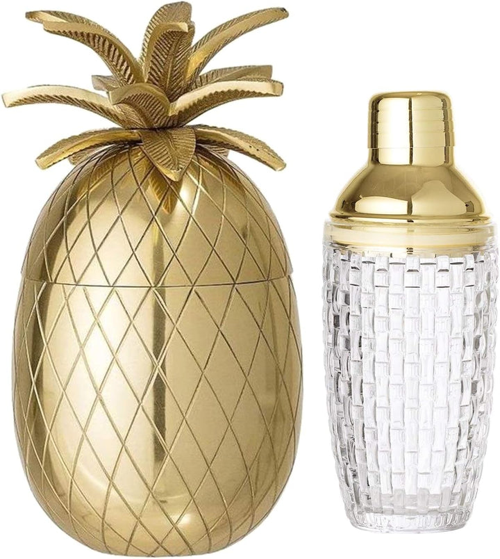 Bloomingville Ananas Dose, gold, 24cm & Cocktailshaker, klar NOSTALGIC Bundle mit Cocktailshaker, Bu