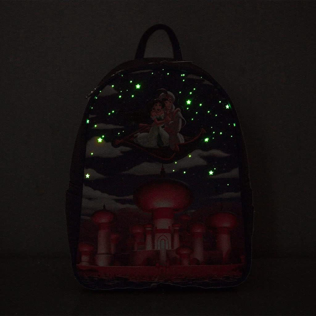 Loungefly Disney Glow in the Dark Aladdin and Jasmine Magic Carpet Ride Women's Double Strap Shoulde