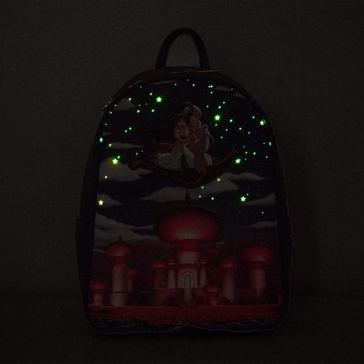 Loungefly Disney Glow in the Dark Aladdin and Jasmine Magic Carpet Ride Women's Double Strap Shoulde