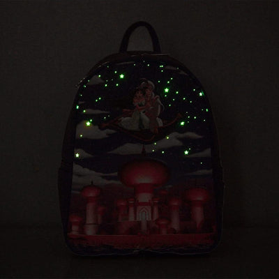 Loungefly Disney Glow in the Dark Aladdin and Jasmine Magic Carpet Ride Women's Double Strap Shoulde