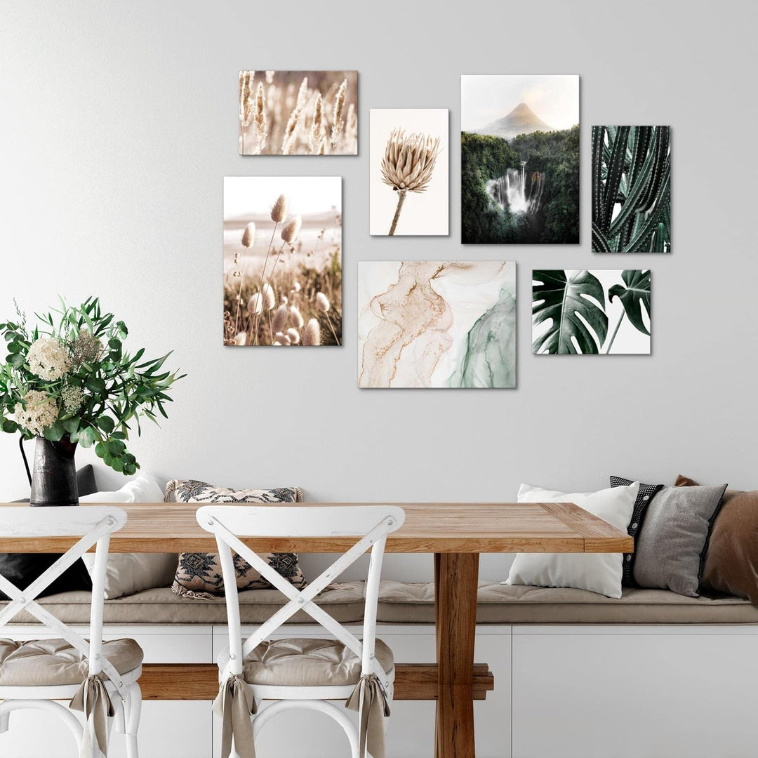Novart Wandbilder Boho Natur - KOMPLETT AUFHÄNGFERTIG - Beige Grün Wohnzimmer Schlafzimmer- 7 Modern