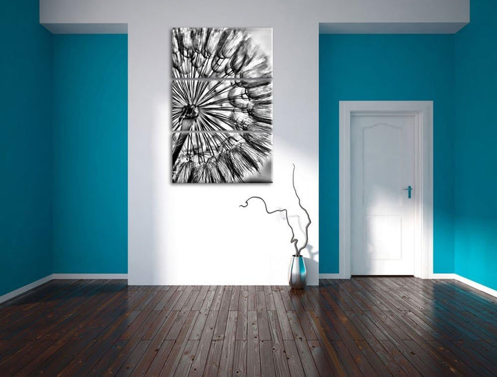 Pixxprint Monocrome, Schöne Pusteblume 3-Teiler Leinwandbild 120x80 Bild auf Leinwand