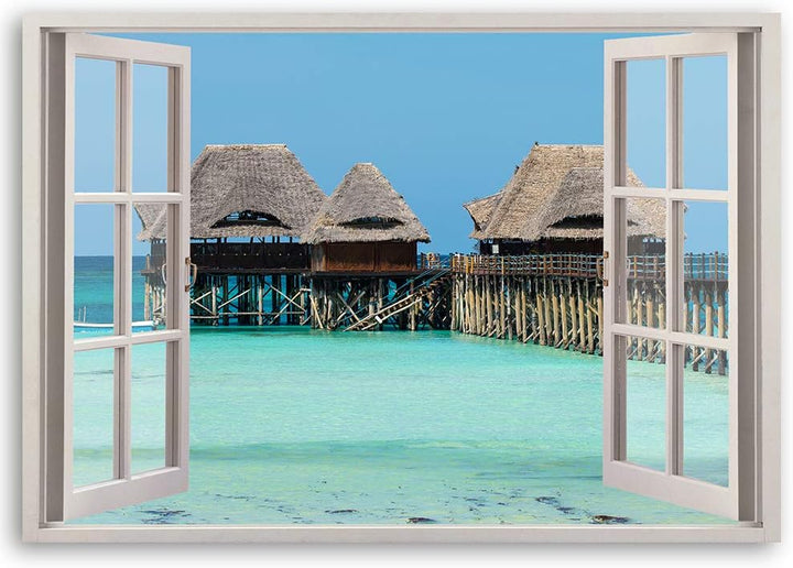 Feeby Viles - Leinwand Bilder - Fensterblick Natur- 90x60 cm- Deko Wohnzimmer - Wandbilder Schlafzim