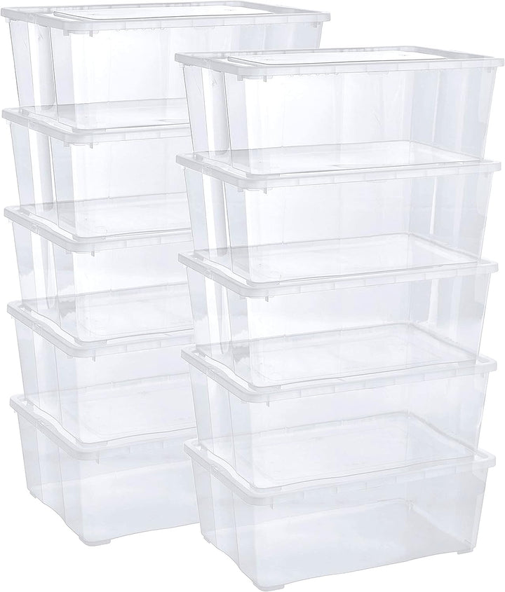 Grizzly Aufbewahrungsboxen 10 x 10 L mit Deckel transparent - Klarsichtboxen stapelbar mit Belüftung