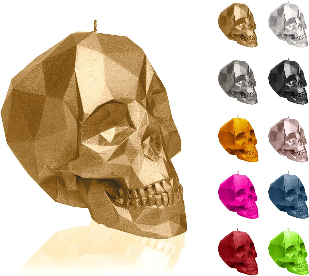 Candellana Kerze Kleiner Schädel Low Poly | Höhe: 12 cm | Klassisches Gold | Totenkopf | Handgeferti