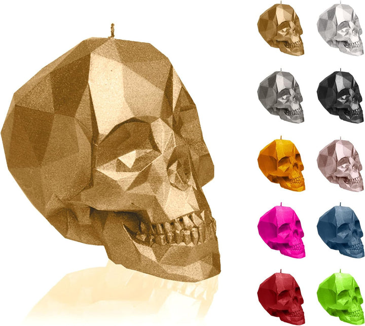 Candellana Kerze Kleiner Schädel Low Poly | Höhe: 12 cm | Klassisches Gold | Totenkopf | Handgeferti