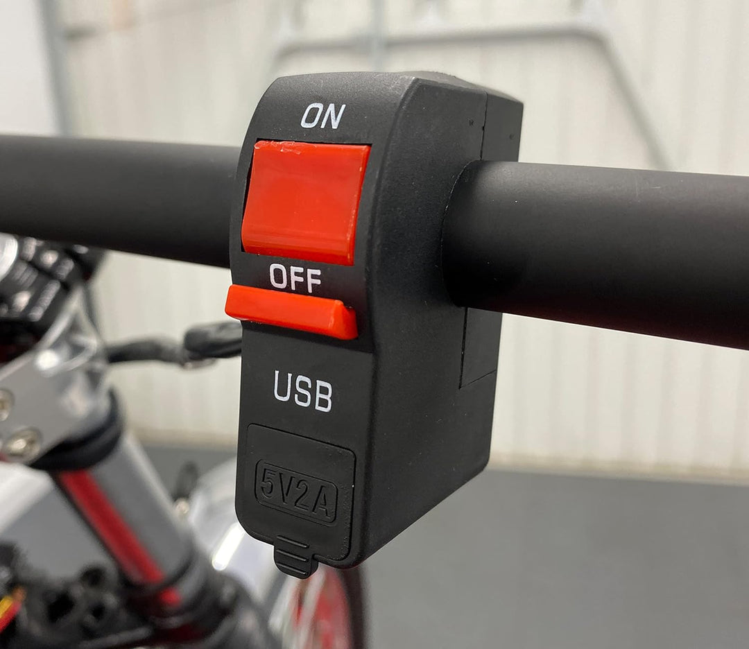 Motorrad Ein-/Aus-Schalter mit USB-Ladeanschluss, Buchse für Handy, Navi, GPS, passend für 22 mm Len