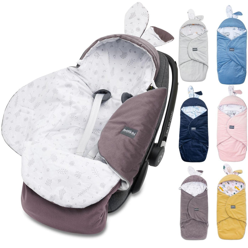 Premium Einschlagdecke Babyschale, Baby Erstausstattung aus Baumwolle für Autositz, Kuscheldecke für