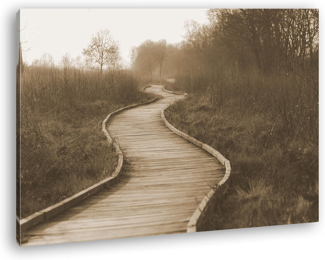 deyoli hölzerner Waldweg Format: 80x60 Effekt: Sepia als Leinwand, Motiv fertig gerahmt auf Echtholz