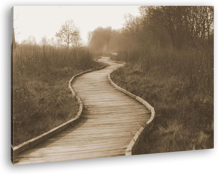 deyoli hölzerner Waldweg Format: 80x60 Effekt: Sepia als Leinwand, Motiv fertig gerahmt auf Echtholz