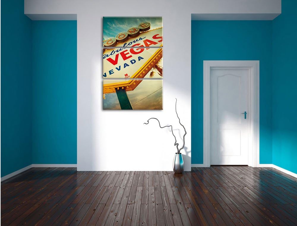 Pixxprint Las Vegas Retro Look als Leinwandbild/Grösse: 3 Teilig (120x80) cm/Wandbild/Kunstdruck/fer