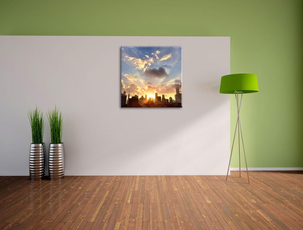 Pixxprint Chicago Skyline im Sonnenaufgang, Format: 70x70 auf Leinwand, 70x70