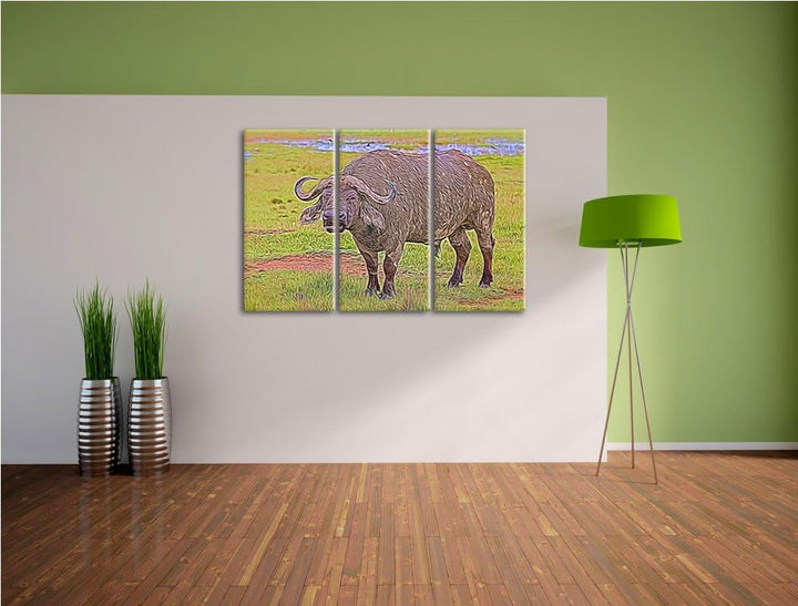 Schlamm verschmierter Kaffernbüffel NewArt 3-Teiler Leinwandbild 120x80 Bild auf Leinwand, XXL riesi