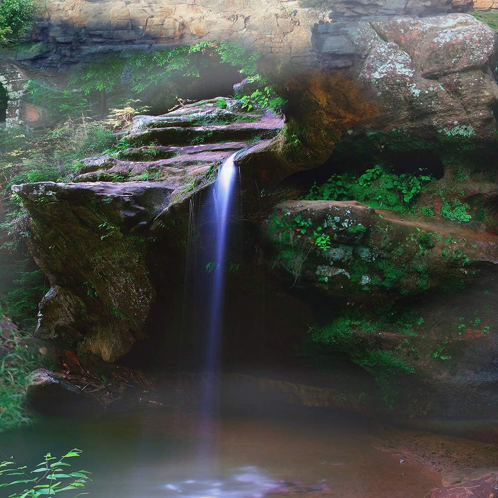 Feeby Leinwandbild 5 Teilig Landschaft Bild Wanddeko Wasserfall Berge Himmel grün 150x100 cm Leinwan