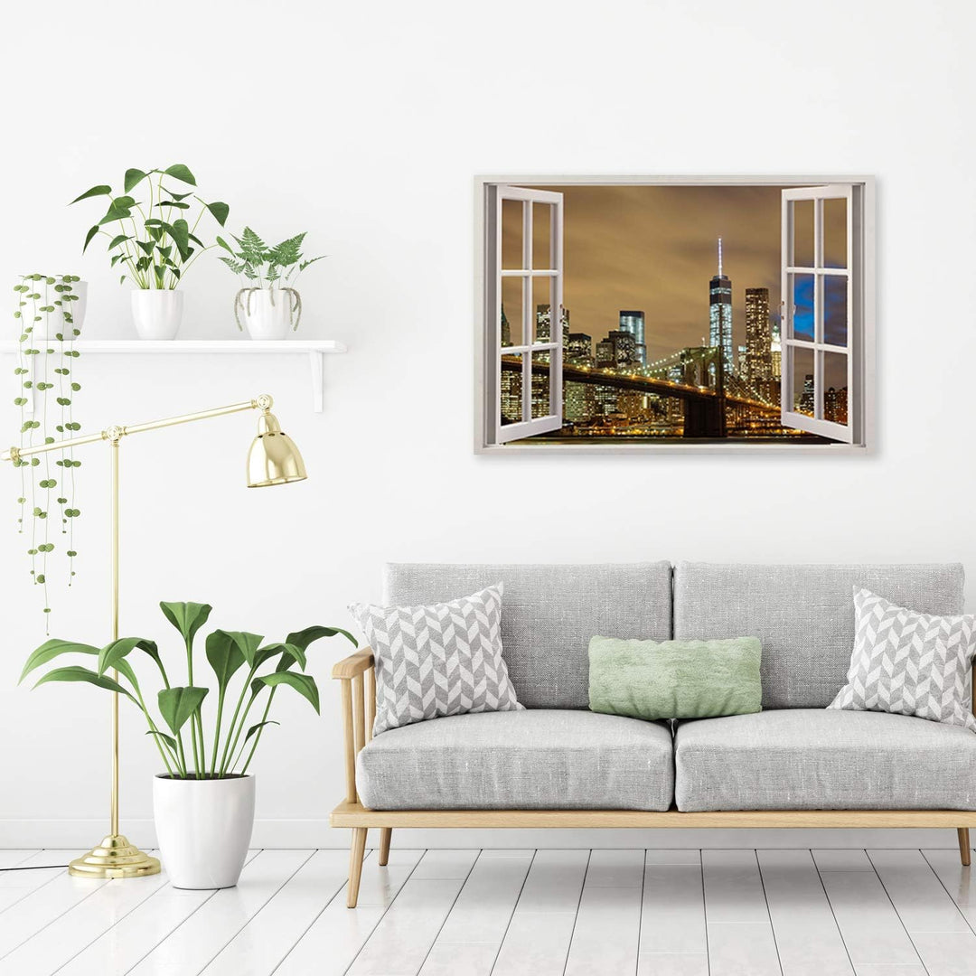 Leinwandbild XXL 3D Illusion Wandbild Kunst New York Braun 120x80 cm Leinwandbild 120x80 cm Braun_a,