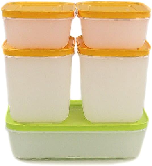 TUPPERWARE Gefrier-Behälter 1,0 L grün-weiss + 450 ml (2) +1,1 L (2) orange-weiss 27960