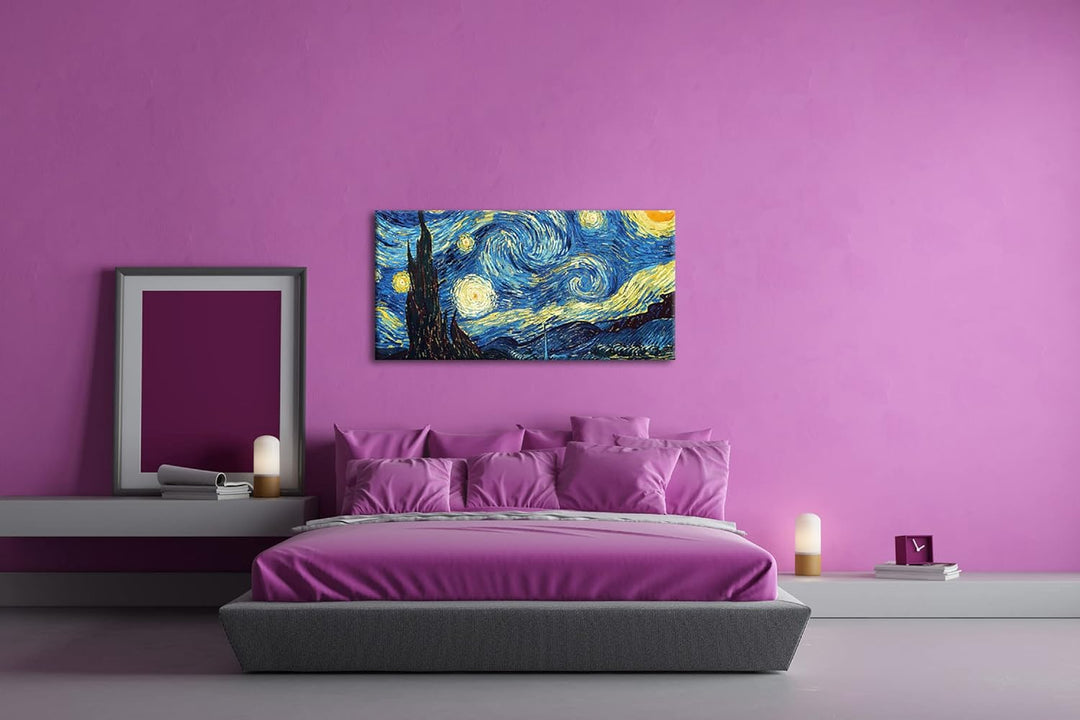 Sternenklarer Himmel Van Gogh Panorama 120x60 cm als Leinwandbild, Motiv fertig gerahmt auf Echtholz